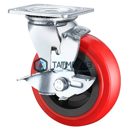 Колесо большегрузное ПОЛИУРЕНТАН, нейлоновый обод, поворотное с тормозом d 100 мм -  магазин крепежа «ТАТМЕТИЗ»