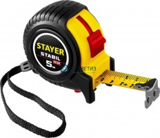 Рулетка STAYER STABIL 5м / 25мм проф.,  в ударост. обрезиненном корпусе с 2 фиксаторами -  магазин крепежа «ТАТМЕТИЗ»