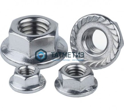 Гайка с фланцем DIN 6923, оц М10 (2400 шт/уп) МН | «ТАТМЕТИЗ» Гайка с фланцем DIN 6923, оц М10 (2400 шт/уп) МН - магазин крепежа «ТАТМЕТИЗ»