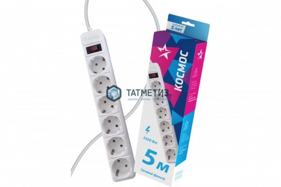Удлинитель с сет.фильтром 6 х 3м с/з 16А IP20 3.5кВт 3х1 с предохр. с выкл. с инд.сети, КОСМОС | «ТАТМЕТИЗ» Удлинитель с сет.фильтром 6 х 3м с/з 16А IP20 3.5кВт 3х1 с предохр. с выкл. с инд.сети, КОСМОС - магазин крепежа «ТАТМЕТИЗ»