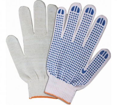 Перчатки трик. х/б с ПВХ №70 точка 10 класс (5-и нитка) БЕЛЫЕ/СЕРЫЕ -  магазин крепежа  «ТАТМЕТИЗ»