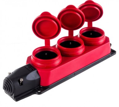 Розетка (колодка) 3-м Омега РБ33-1-0м, КРАСНАЯ, IP44 каучук ИЭК -  магазин крепежа «ТАТМЕТИЗ»